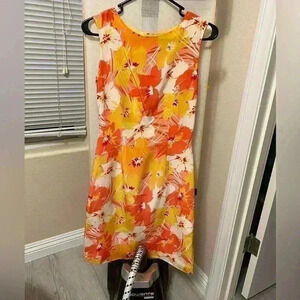 Casual corner 100% silk orange floral summer 90s dress‎ size 4 hobo Y2K